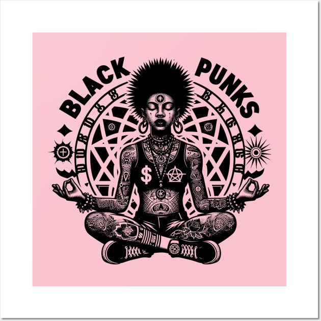 Empower Your Style with Black Punks Tattooed Afro Punk Woman Meditating Tee Wall Art by Soulphur Media